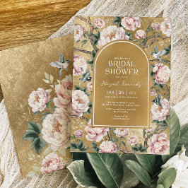 Blush Gold Chinoiserie Peony Floral Vrijgezellenfe Kaart