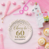 Blush Gold Confetti Cheers tot 60 jaar verjaardag Papieren Bordje (Feest)