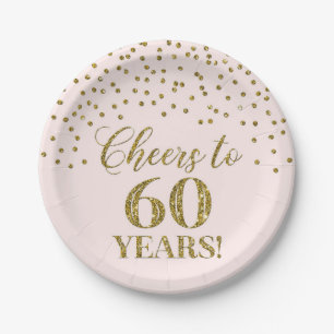 Blush Gold Confetti Cheers tot 60 jaar verjaardag Papieren Bordje
