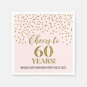 Blush Gold Confetti Cheers tot 60 jaar verjaardag Servet