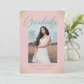 Blush Gold Confetti Foto Afstuderen aankondiging (Staand voorkant)