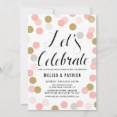 Blush & Gold Confetti Polka Dots Engagement Party Kaart (Voorkant)