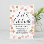 Blush & Gold Confetti Polka Dots Engagement Party Kaart (Staand voorkant)