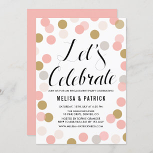 Blush & Gold Confetti Polka Dots Engagement Party Kaart