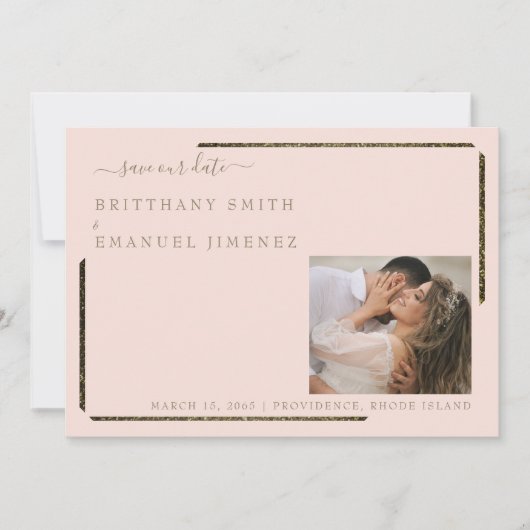 Blush & Gold Dazzling Wedding Save our Date Kaart (Voorkant)