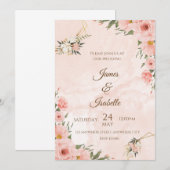 Blush & Gold: een bloemenelegantie bruiloft uitnod Kaart (Voorkant / Achterkant)