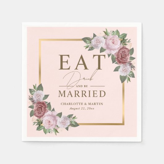 Blush Gold Eet Drink en trouwen Floral Wedding Servet (Voorkant)