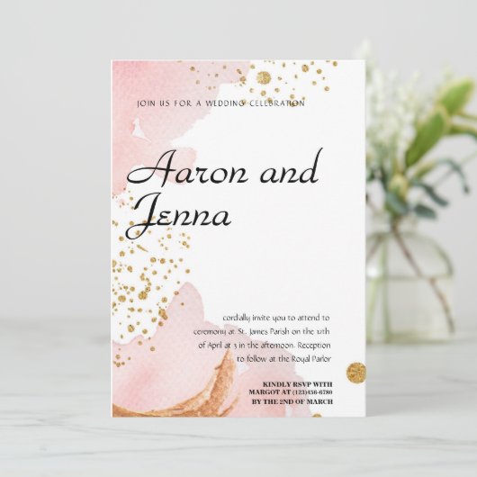 Blush & Gold Elegant Abstract Weddenschap Kaart (Staand voorkant)