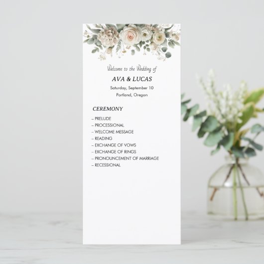 Blush & Gold Elegant Wedding Program Kaart (Staand voorkant)