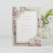 Blush & Gold Elegante Bloemen Huwelijk Kaart (Staand voorkant)