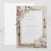 Blush & Gold Elegante Bloemen Huwelijk Kaart (Voorkant / Achterkant)