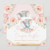 Blush Gold Elephant Baby Girl Shower Diaper Raffle Informatiekaartje (Voorkant / Achterkant)