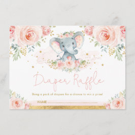 Blush Gold Elephant Baby Girl Shower Diaper Raffle Informatiekaartje