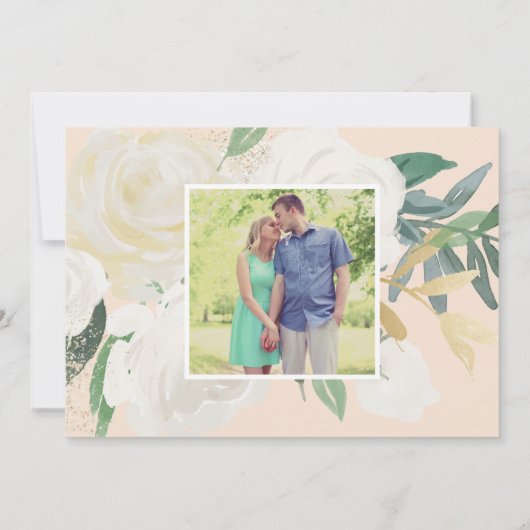 Blush Gold en Green Floral Wedding Foto Save The Date (Achterkant)