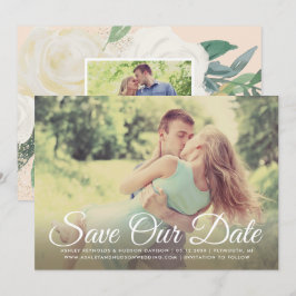 Blush Gold en Green Floral Wedding Foto Save The Date