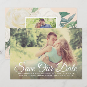 Blush Gold en Green Floral Wedding Foto Save The Date
