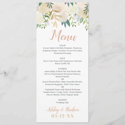 Blush Gold en Green Floral Wedding Menu (Voorkant)