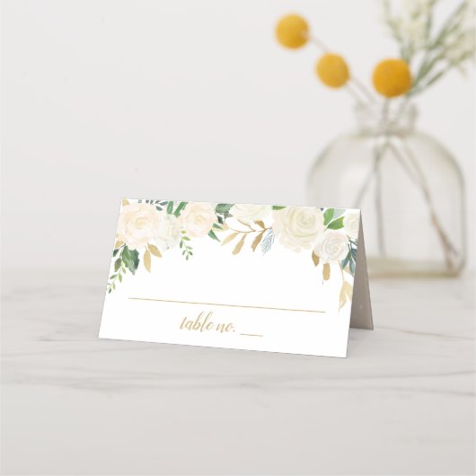 Blush Gold en Green Floral Wedding Plaatskaartje (Voorkant)