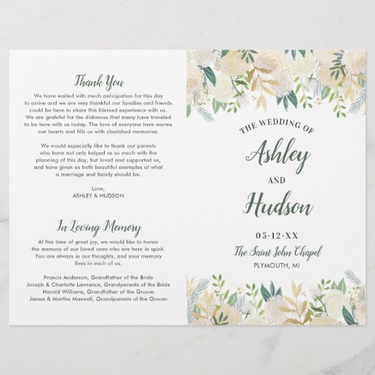 Blush Gold- en Green Floral Wedding-programma's (Voorkant)