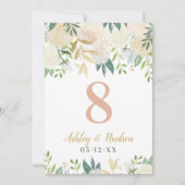Blush Gold en Green Floral Wedding Table Number Kaart (Voorkant)