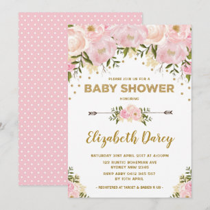 Blush Gold Floral Baby shower Cottage Chic Kaart