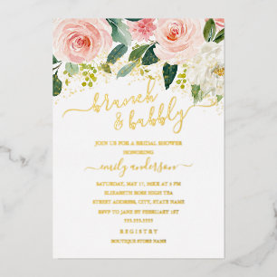 Blush Gold Floral Brunch en bubbelbaar Vrijgezelle Folie Uitnodiging
