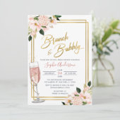 Blush Gold Floral Brunch en bubbelbaar Vrijgezelle Kaart (Staand voorkant)
