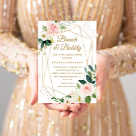 Blush Gold Floral Brunch en bubbelbaar Vrijgezelle Kaart