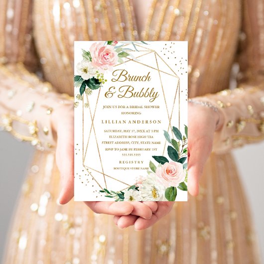 Blush Gold Floral Brunch en bubbelbaar Vrijgezelle Kaart