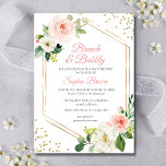 Blush Gold Floral Brunch en bubbelbaar Vrijgezelle Kaart<br><div class="desc">en elegante goudglitters blush roze bladeren white Brunch and Bubble Bridal Shower Invitation with geometric gold folie lijst, and gold glitter. De moderne botanische florale vrijgezellenfeest brunch-uitnodiging bevat een bouquet zacht pastel waterverf rozen, en pinda's in tinten van wazige roze, smaragdgroen, ivoor wit, met gelijke groene bladeren. Personaliseer met uw...</div>