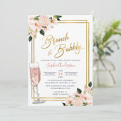 Blush Gold Floral Brunch en bubbelbaar Vrijgezelle Kaart (Staand voorkant)