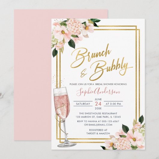 Blush Gold Floral Brunch en bubbelbaar Vrijgezelle Kaart (Voorkant / Achterkant)