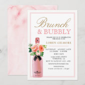 Blush Gold Floral Brunch en Bubbly Vrijgezellenfee Kaart (Voorkant / Achterkant)