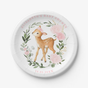 Blush Gold Floral Deer Baby Greenery Forest Shower Papieren Bordje