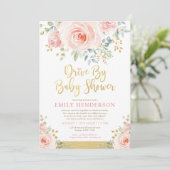 Blush Gold Floral drive by Baby shower Quarantine Kaart (Staand voorkant)