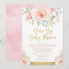 Blush Gold Floral drive by Baby shower Quarantine Kaart