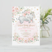 Blush Gold Floral Elephant Virtual Baby shower Kaart (Staand voorkant)