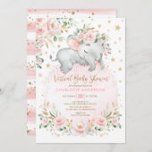 Blush Gold Floral Elephant Virtual Baby shower Kaart (Voorkant / Achterkant)