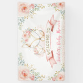 Blush Gold Floral Fox Woodland Baby shower Welkom Spandoek (Verticaal)