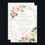 Blush Gold Floral Geometric 90th Birthday Invite Kaart<br><div class="desc">Moderne 90e Birthday Invitations in de Little Bayleigh Store!</div>