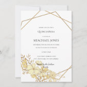 Blush Gold Floral Geometric Quinceanera Kaart (Voorkant)