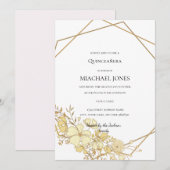 Blush Gold Floral Geometric Quinceanera Kaart (Voorkant / Achterkant)