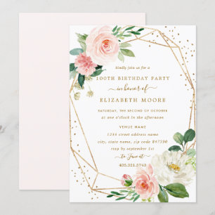 Blush Gold Floral Geometrische 100e verjaardag Uit Kaart