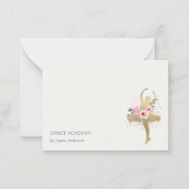 Blush Gold Floral Girl Dancer Academy Logo Notitiekaartje