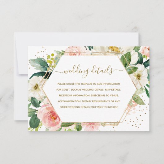 Blush Gold Floral Gold Wedding Details RSVP Kaartje (Voorkant)