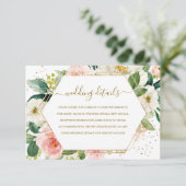 Blush Gold Floral Gold Wedding Details RSVP Kaartje (Staand voorkant)