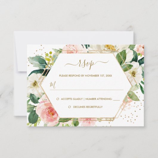 Blush Gold Floral Gold Wedding RSVP (Voorkant)