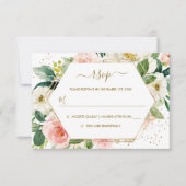 Blush Gold Floral Gold Wedding RSVP Kaartje (Voorkant)