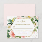 Blush Gold Floral Gold Wedding RSVP Kaartje (Voorkant / Achterkant)
