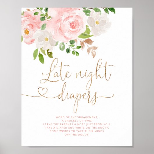 Blush Gold floral Late night diapers game Poster (Voorkant)